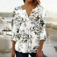 thumbnail image 1 of Womens Tops Ladies Top Floral Print V-Neck Short Sleeve Button T-Shirt Coffee L, 1 of 5