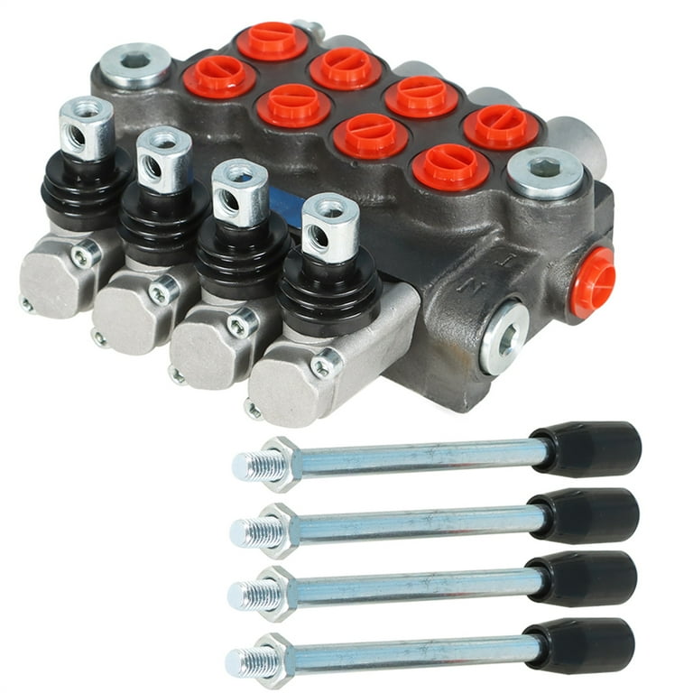 4 Spool Hydraulic Control Valve - 11 GPM, 3600 PSI, Double Acting With BSPP Ports (G1/2") | For Tractors, Loaders, Log Splitters
