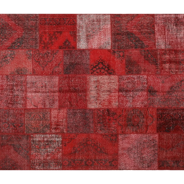 Ahgly Company Tapis d'Intérieur Rectangulaire Contemporain Patchwork Rouge, 6 Pieds x 9 Pieds