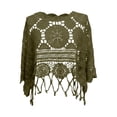 thumbnail image 3 of UOCUFY Womens Crochet Cover Up Top | 3/4 Sleeve, Off Shoulder, Mesh, Boho Beach, Swimsuit Coverup (Army Green, XL), 3 of 4