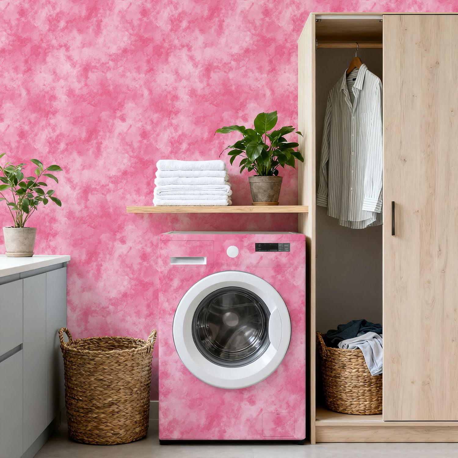 Peel and Stick Wallpaper Soft Pink Abstract Watercolor Gentle Hues Wall Mural 17.7in x 9.8ft Self Adhesive Removable Wall Paper Renter Friendly Wallpaper for Nursery Bedroom Cabinets
