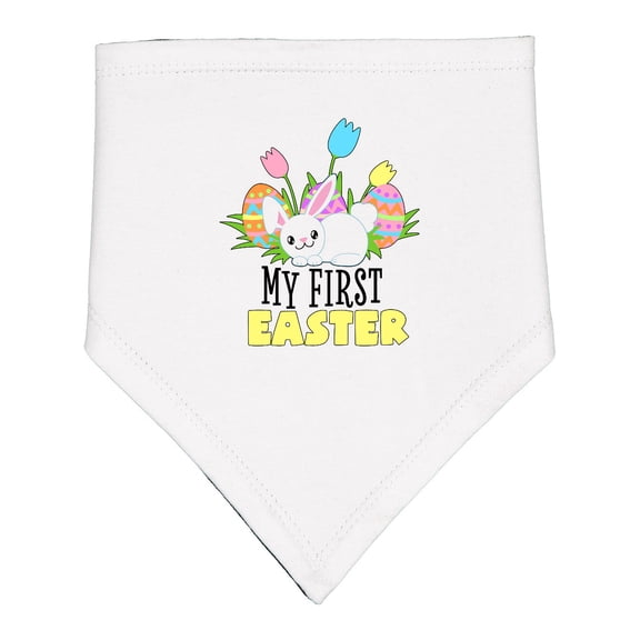 Inktastic My First Easter Cute Bunny with Eggs and Tulips Baby Bandana Bib