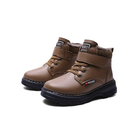 

Difumos Boy Casual Plush Lined Winter Shoes Non-Slip Waterproof School Comfort Ankle Boots Brown 3Y
