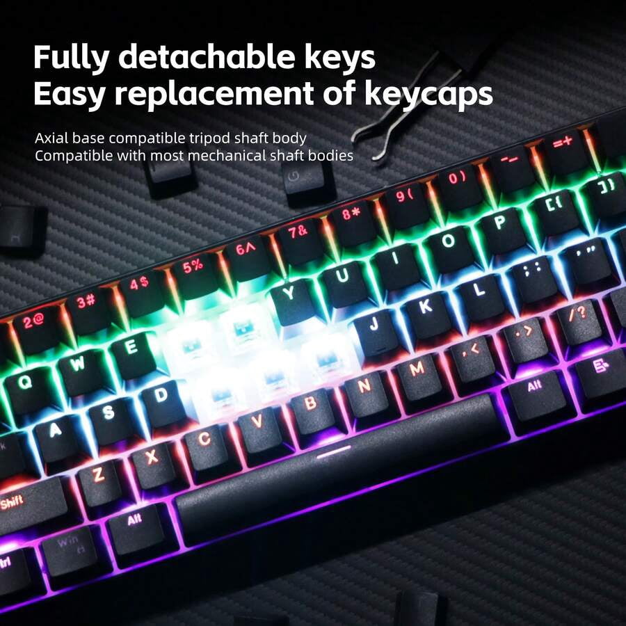 KL61 Wired 60% Mechanical Gaming Keyboard RGB Backlit 61 Keys Ultra-Compact With Hot Swappable Blue/Red Switch