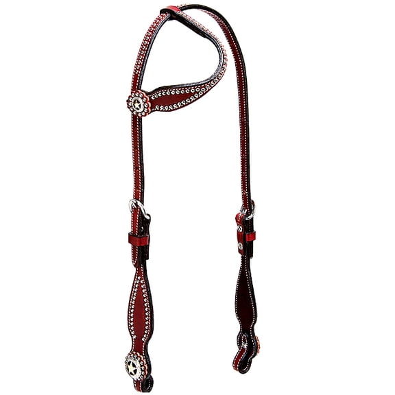 Weaver Texas Star Concho 5/8" Brilde Leather One Year Headstall Chestnut