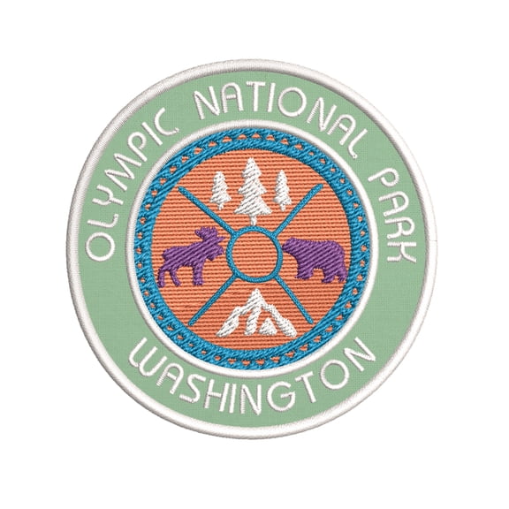 Olympic National Park, Washington Moose and Bear Embroidered DIY Iron on or Sew-on Decorative Patch Badge Emblem Appliques Adventure Wildlife Vacation Travel Tourist Souvenir Series