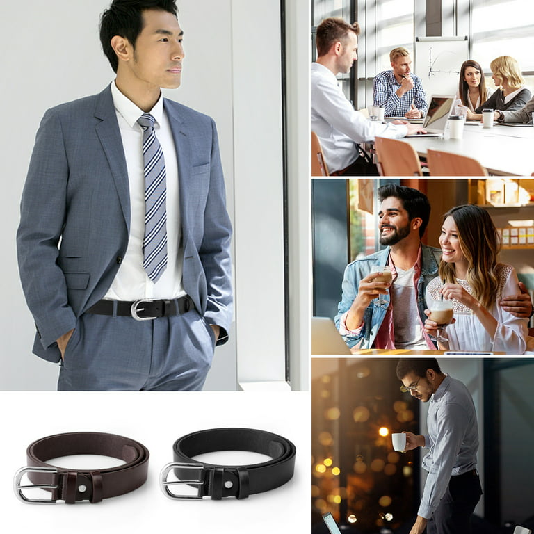 Mens Black Genuine Leather Belt Solid Business Formal Casual Auto