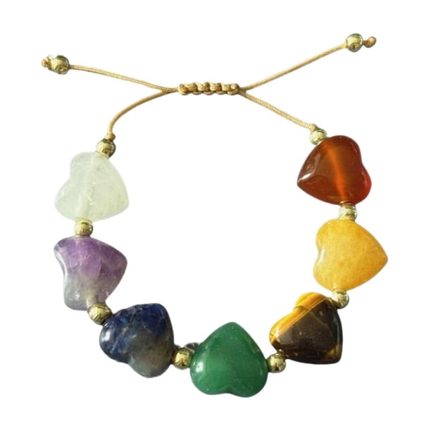Collar de cuentas ajustable con forma de corazón vintage de piedras naturales, pulsera de cuentas naturales