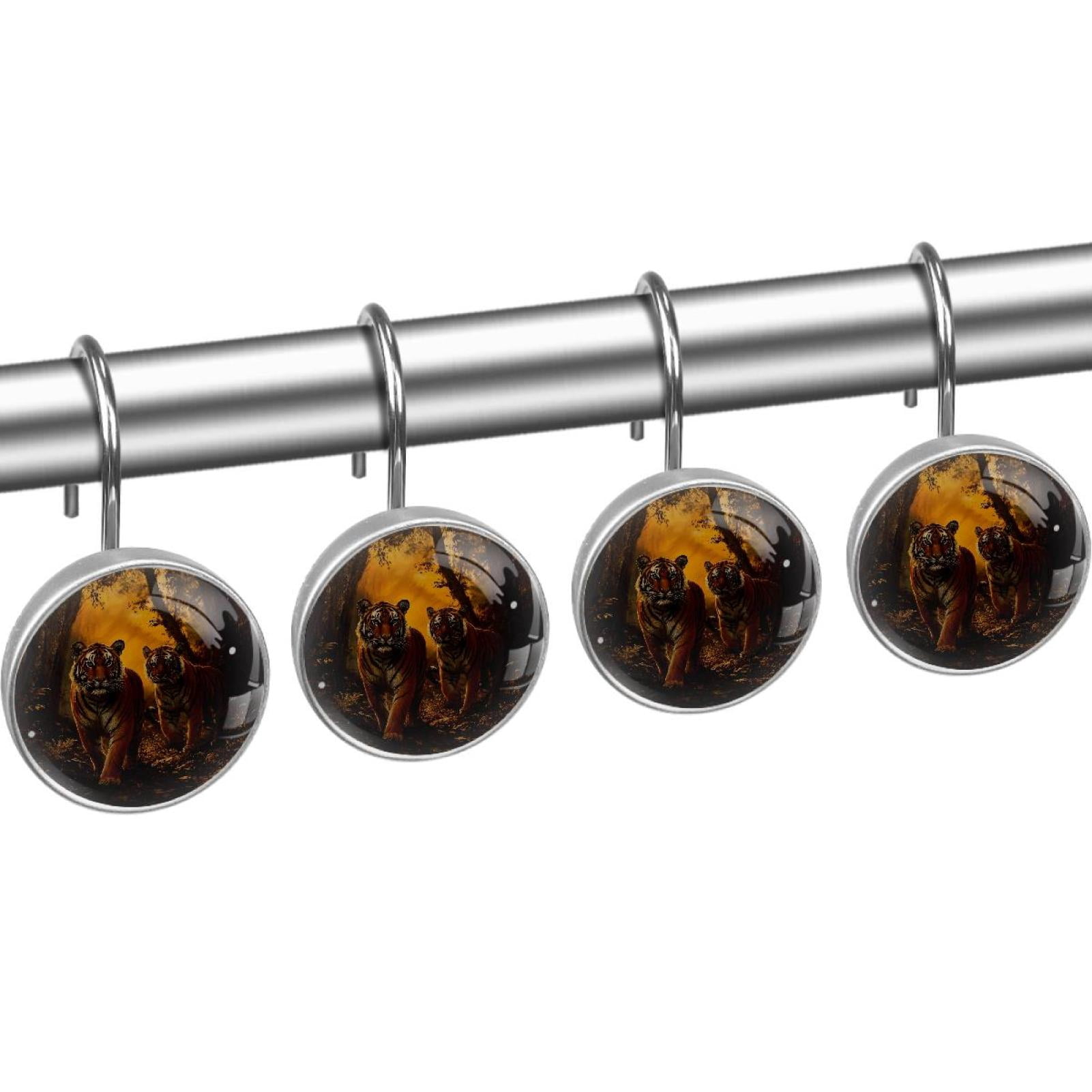 Two Tigers Shower Curtain Hooks Round Crystal Glass, Set of 12 Shower Curtain Rings - Shower Hooks for Curtain Shower Rings