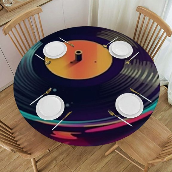 Round Fitted Table Cloth Viny Elastic Tablecloth for Round Tables, Colorful Waterproof