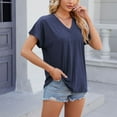 thumbnail image 4 of YOUSNH Womens Fashion Casual Top V Neck T Shirts Summer Short Sleeve Casual Loose T Shirts Top T-shirts for Women 2024 Navy XL, 4 of 6