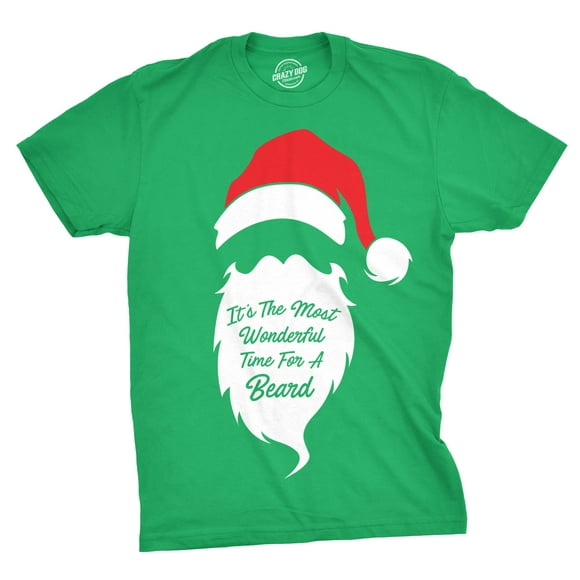 Mens Most Wonderful Time For A Beard Tshirt Funny Christmas Tee For Guys Holiday Party (Green) - XL