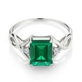 thumbnail image 2 of Gem Stone King 925 Sterling Silver Green Simulated Emerald and White Lab Grown Diamond Women Ring (2.03 Cttw, Size 9), 2 of 5