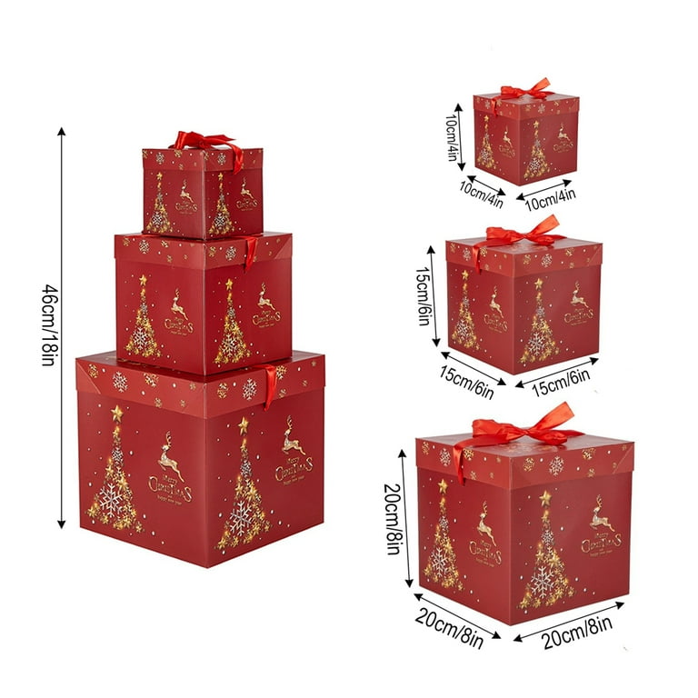 10 Pack Nesting Christmas Gift Boxes with Red Lids for Presents