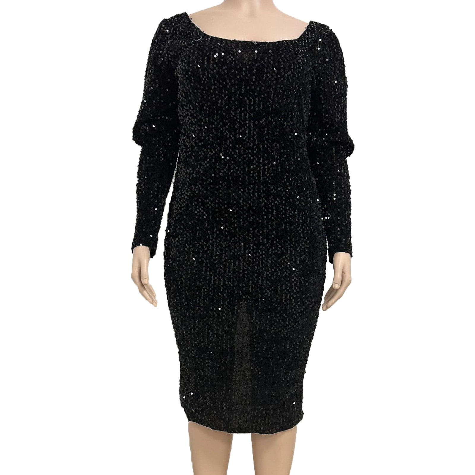 Knee Length Dress for Women Womens Sequin Dress Plus Size V Neck Party Cocktail Dresses Bodycon Wedding Evening Clubwear Boho Dress S-267 Black XL