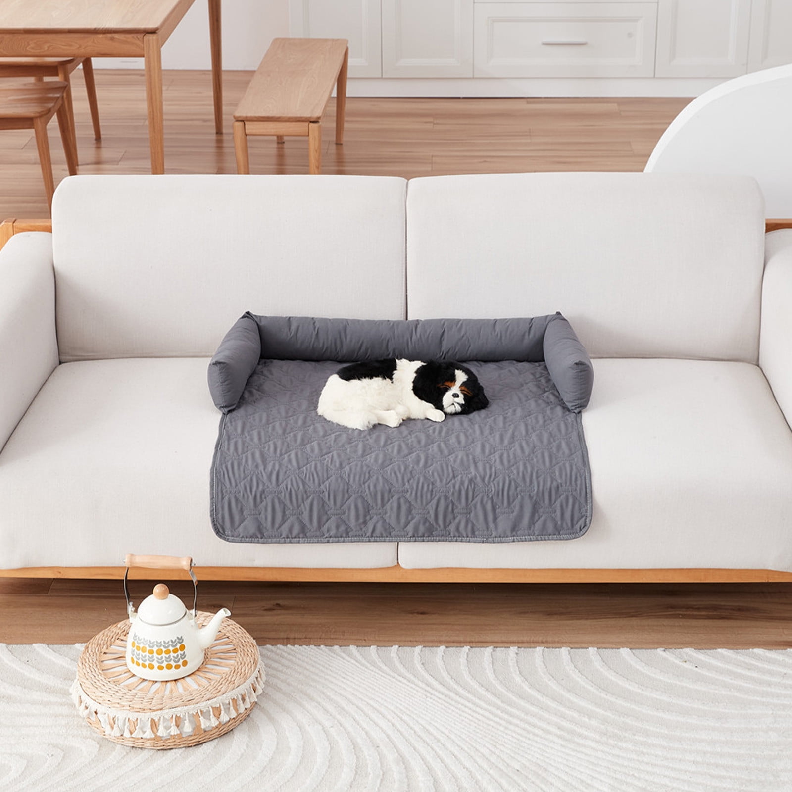 Momihoom Quilted 3-Sided Bolster Pet Bed & Furniture Protector, Versatile Sofa Cushion for Dogs & Cats, All-Season Pet Mat with Raised Edges