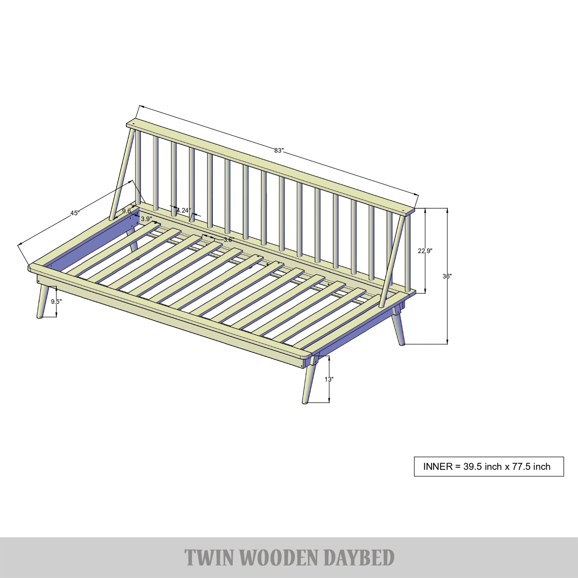 Castle Place Vintage Spindle Twin Size Wooden Daybed, White