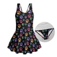 thumbnail image 6 of COEQINE Girls Bathing Suit One Piece with Full Coverage Skirt & Built-in Panty, Scoop Neck Tankini Style Cute Swimsuit, for Active Girls 12-13 Years, Colorful Paw Print, 6 of 8