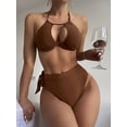 thumbnail image 1 of Traje de baño sexy con abertura marrón oscuro para mujer, 1 of 2
