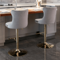thumbnail image 3 of Tcbosik Velvet Upholstered Bar Stools Set of 2, Swivel Counter Height Barstool with Button Tufted Back, 24.8" - 33" Height Adjustable Armless Pub Upholstered Stool, Gray & Gold, 3 of 11