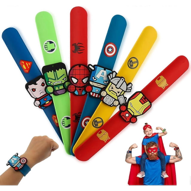 Children's Bracelet, 6 Pcs Superhero Slap Bracelet Superhero Slap Bands Boys Bracelet Avengers Bracelet