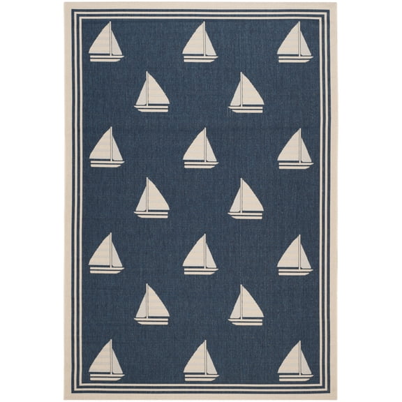 Safavieh Courtyard Ainsley Sailboat Indoor/Outdoor Area Rug, Navy/Beige, 6'7" x 9'6"