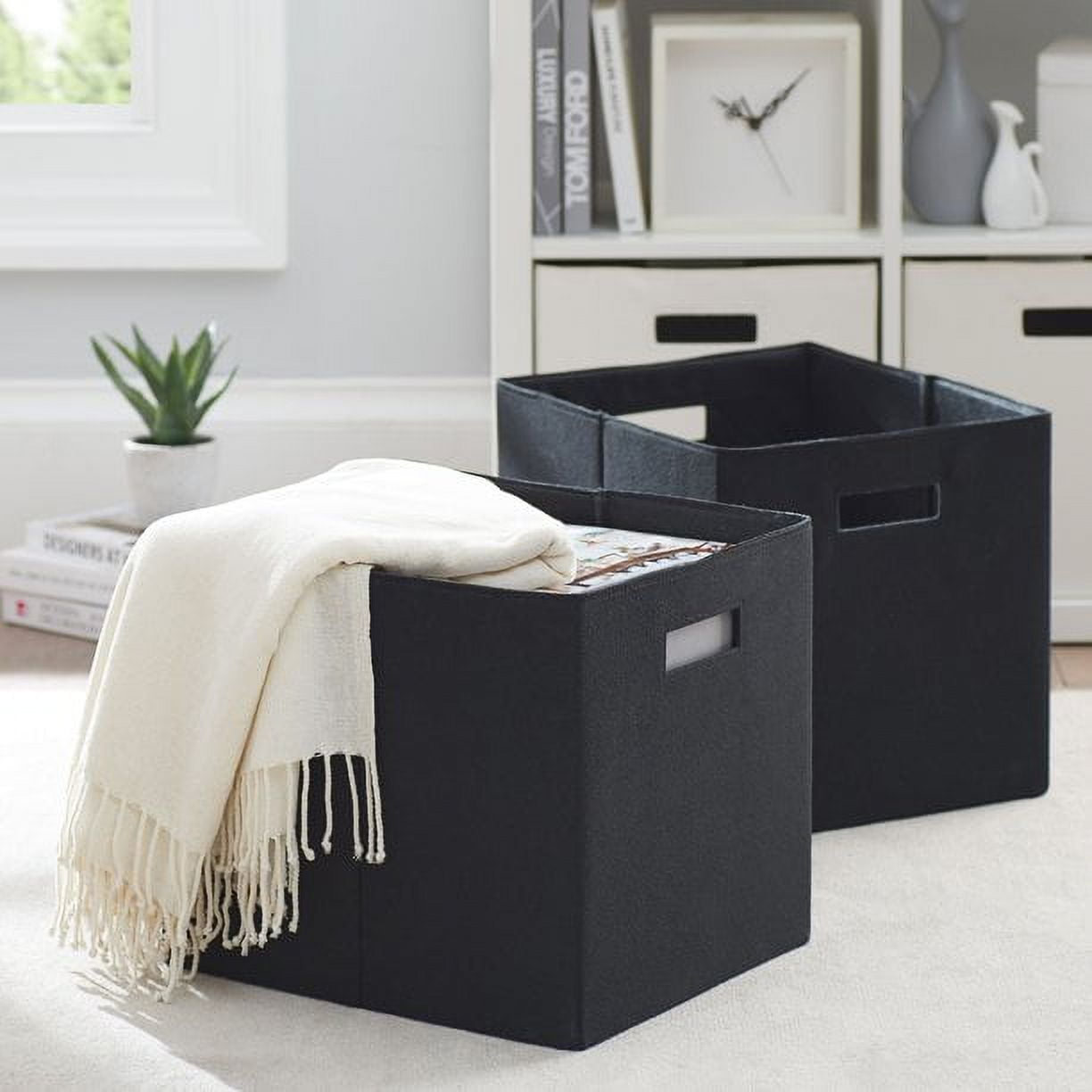 Better Homes & Gardens 10.56 Gallon Fabric Storage Bins, Rich Black, 2 Count for Adult