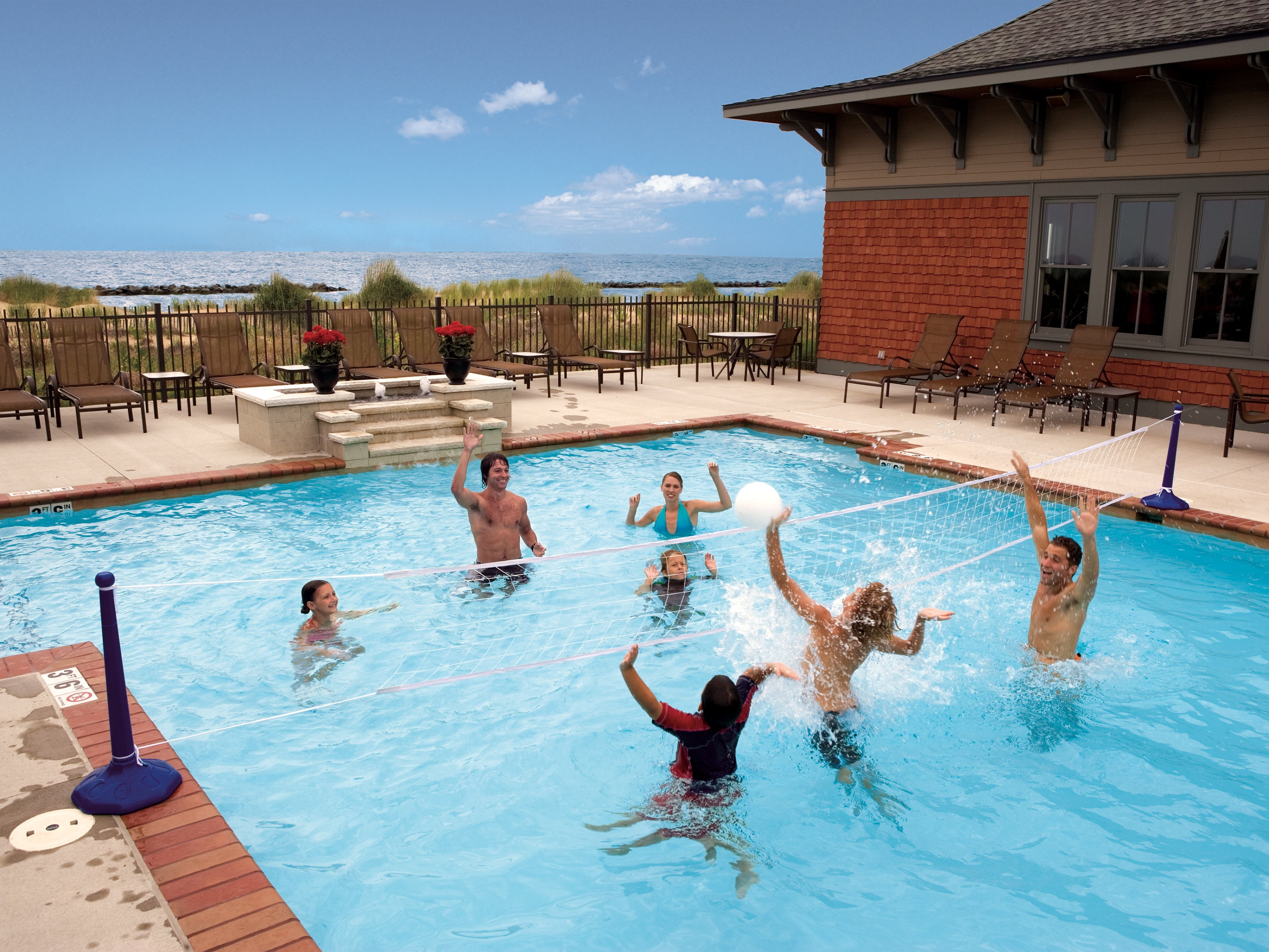 SwimWays Poolside Volleyball Set for Inground Swimming Pools