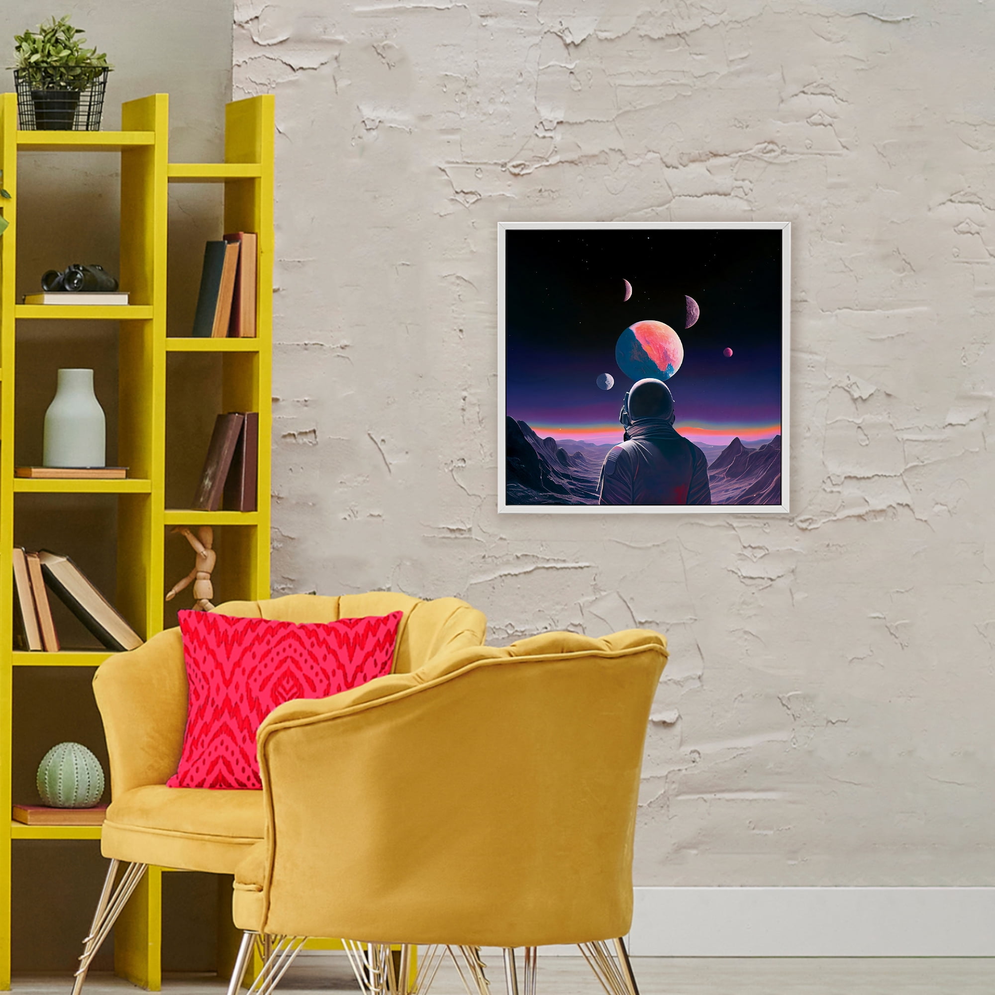 Astronaut & Purple Toned Terrain White Framed Giclee Art, design by Sasha
