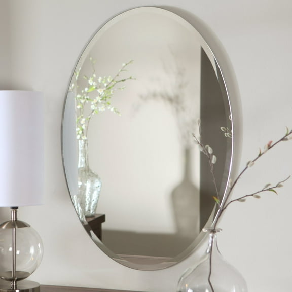 Decor Wonderland Jaxon 23.6" x 31.5" Oval Frameless Bathroom Vanity Mirror with Bevel - Hangs Horizontally or Vertically