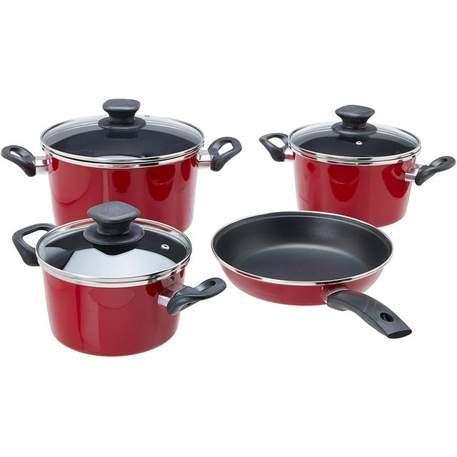 Bateria Cocina Magefesa Acero Vitrificado Antiadherente 7pzs Coral Rojo