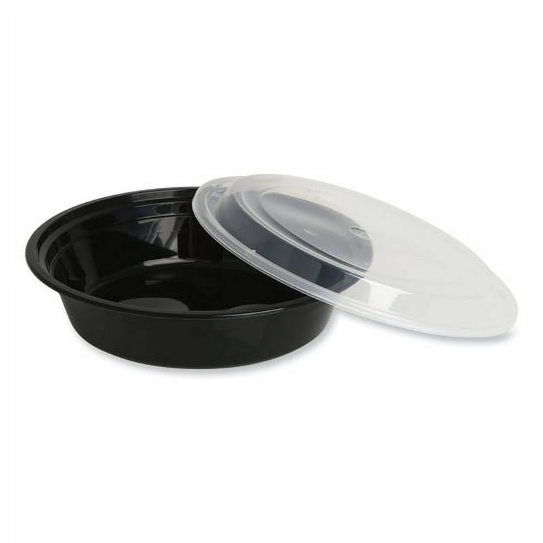 Microwavable Food Container with Lid, Round, 32 oz, 7.28 x 7.28 x 2.55, Black/Clear, Plastic, 150/Carton Microwavable Food Container with Lid, Round, 32 oz, 7.28 x 7.28 x 2.55, Black/Clear, Plastic, 150/Carton