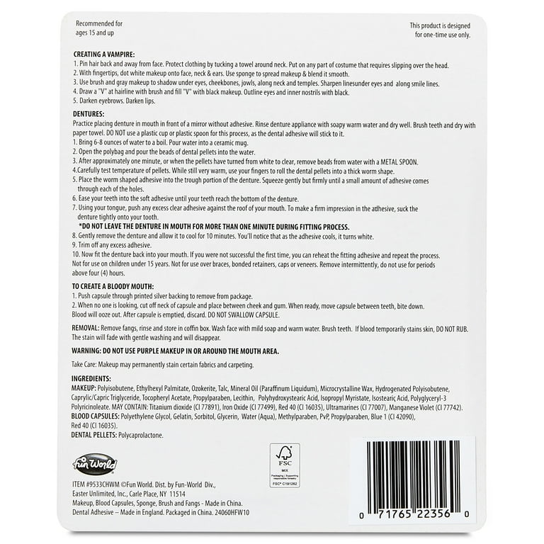 Vampire Makeup Kit, Halloween Make-Up for Adults, by Fun World