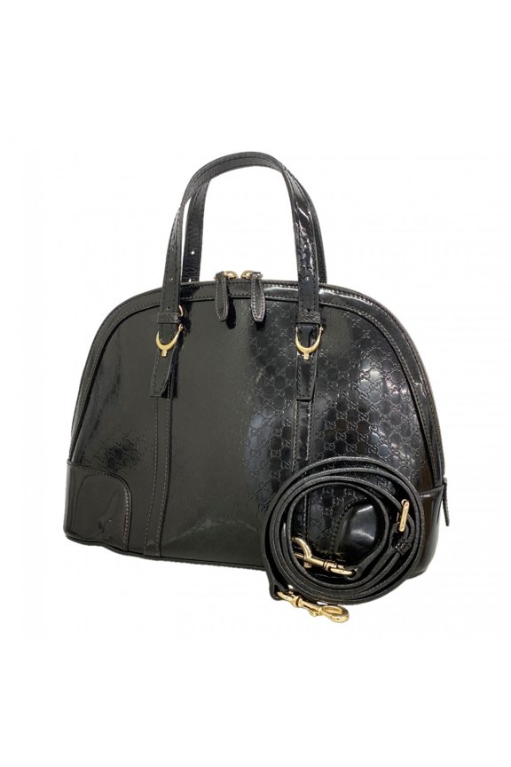 Pre-Owned Gucci Microguccissima Handbag 309617 Enamel Black 2-way Bag for Women OP005904