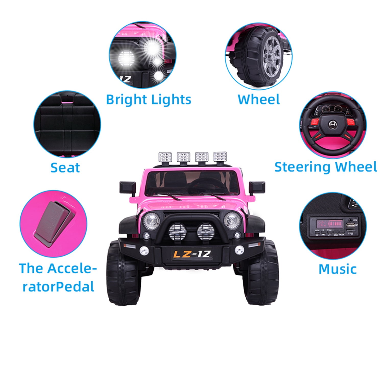 CIPACHO 12V Kids Ride On Car Toy, Electric Jeep Rechargeable Battery 4 mph Remote Control, Pink
