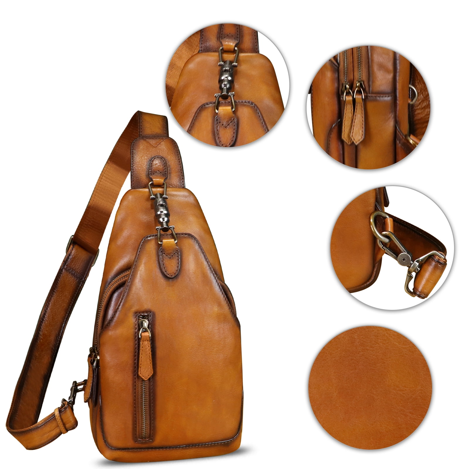 Genuine Leather Sling Bag for Women Men Retro Sling Backpack Purse Crossbody Bag
