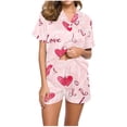thumbnail image 2 of Feancey Cute Pj Set for Women Valentines Day Printed Pajama 2 Piece Sets Summer Short Sleeve Button Down Shirt and Shorts Matching Set Pink M, 2 of 5