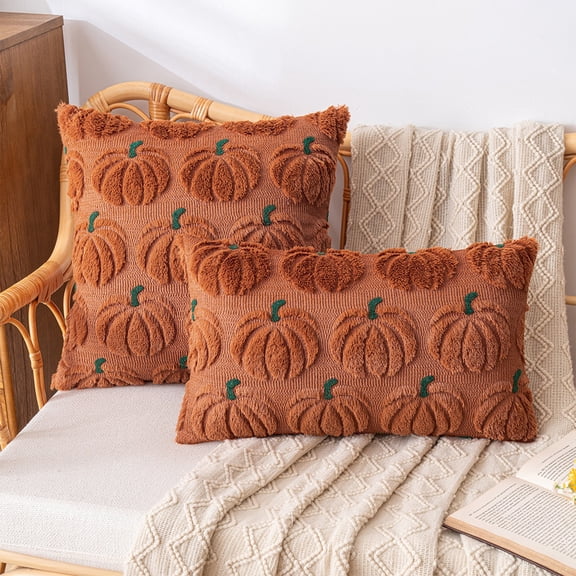 Thanksgiving Themed Pumpkin Tufted Throw Pillow Cover, Pumpkin Pattern Cushion Case Fall Decor, Replacement Pillow Shell for Indoor Autumn Home Layout