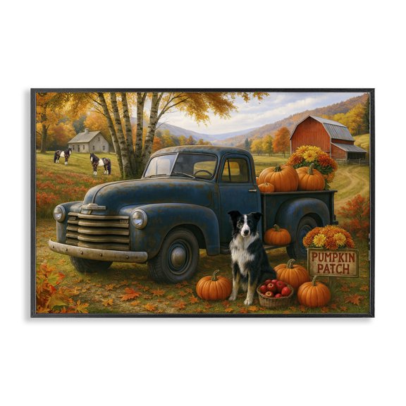 Autumnal Farmland Collie Dog Black Framed Giclee Art, design by Tom Crehan