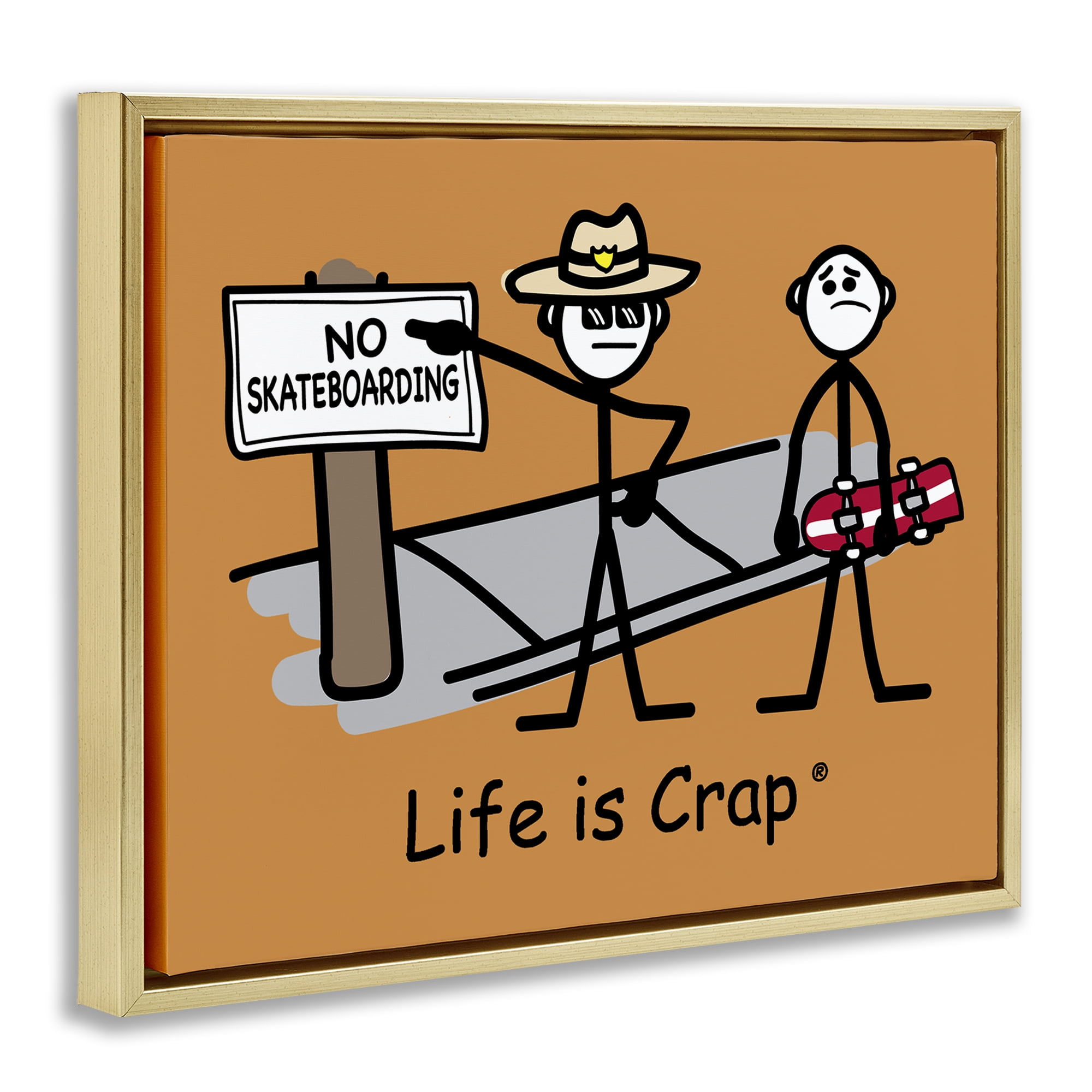 Stupell Industries No Skateboarding Sign Novelty & Humor Painting Gold Floater Framed Canvas Art Print Wall Art, 31 x 25