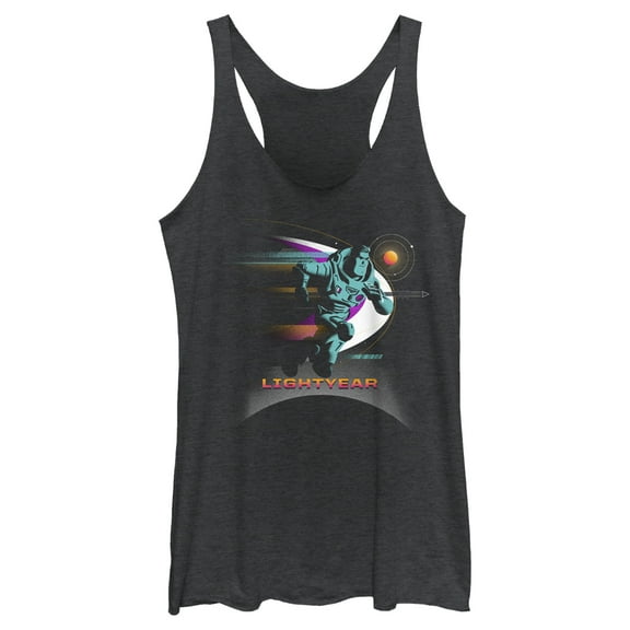 Women's Lightyear Buzz Running Planets Logo  Racerback Tank Top Black Heather Medium