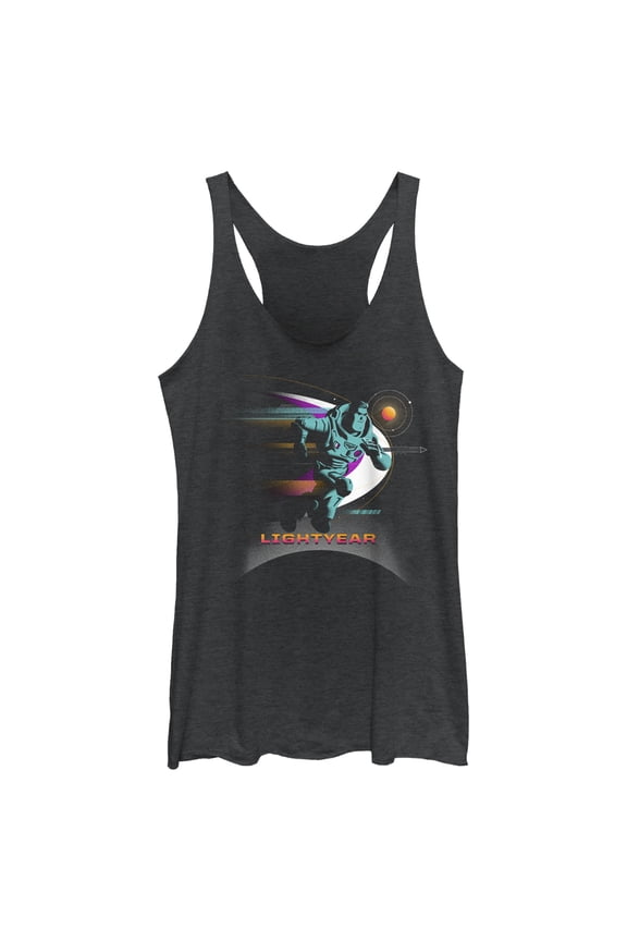 Women's Lightyear Buzz Running Planets Logo Racerback Tank Top Black Heather Large