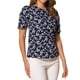 thumbnail image 4 of INSPIRAR CHIC Blusas de Mujer con Fruncidos, Cuello Redondo, Manga Corta, Espalda con Abertura, Floral, Talla S, Azul Oscuro y Blanco, 4 of 6