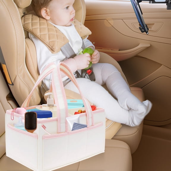 Diaper Caddy Organizer with Handles and Removable Dividers Felt Baby Diaper Caddy Multipurpose Nursery Storage Basket for Mom To Be