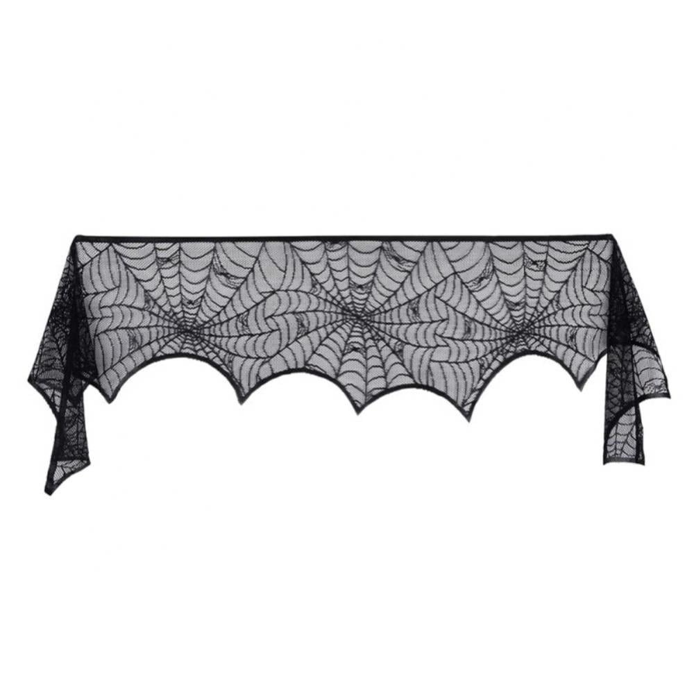 Halloween Decoration Props Black Lace Spiderweb Fireplace Mantle Scarf BS 
