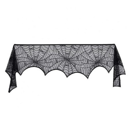 

Halloween Decorations Indoor Black Lace Decors Including Spider Web Fireplace Mantel Scarf Cover Spiderweb Round Lace Table