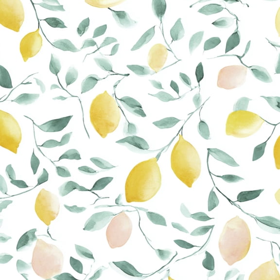Peel and Stick Wallpaper Lemon Green Leaf Watercolor Botanical Seamless White Wall Mural 23.6in x 9.8ft Self Adhesive Removable Wall Paper Renter Friendly Wallpaper for Nursery Bedroom Cabinets