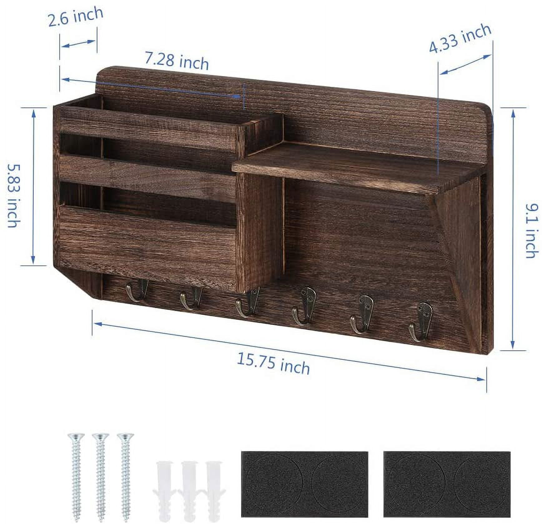 Mail Sorter Wall Mount Mail & Key Holder Organizer with 3 Key Hooks, 1 Compartment, and Shelf(Brown)