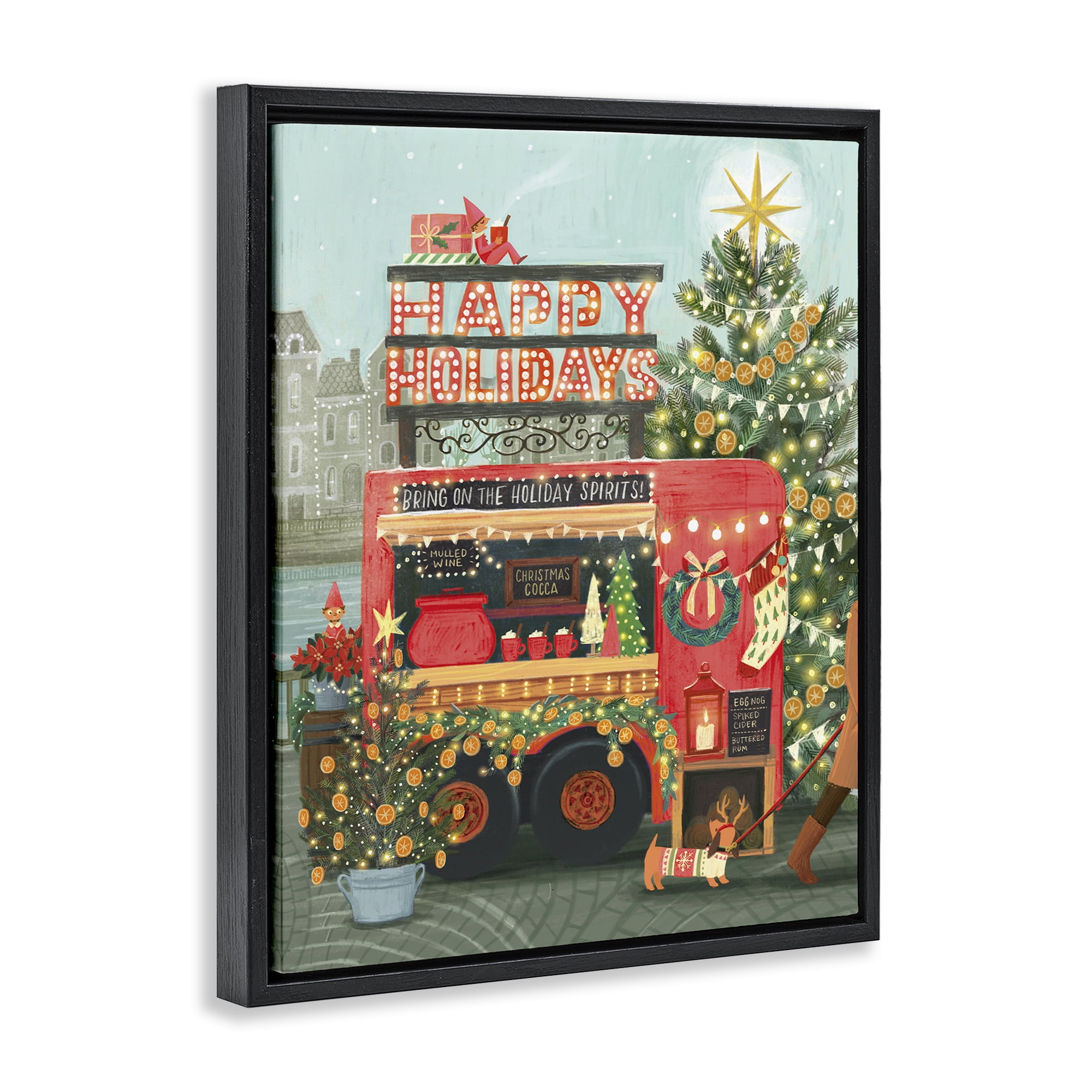 Stupell Industries Christmas Beverage Truck Holiday Painting Black Floater Framed Canvas Art Prints Wall Art, 17 x 21