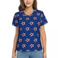 thumbnail image 2 of Stars Print T-Shirts Red White and Blue Street Style V Neck T Shirt Short Sleeve Oversize Tee Shirt Beach Graphic Cloth, 2 of 7